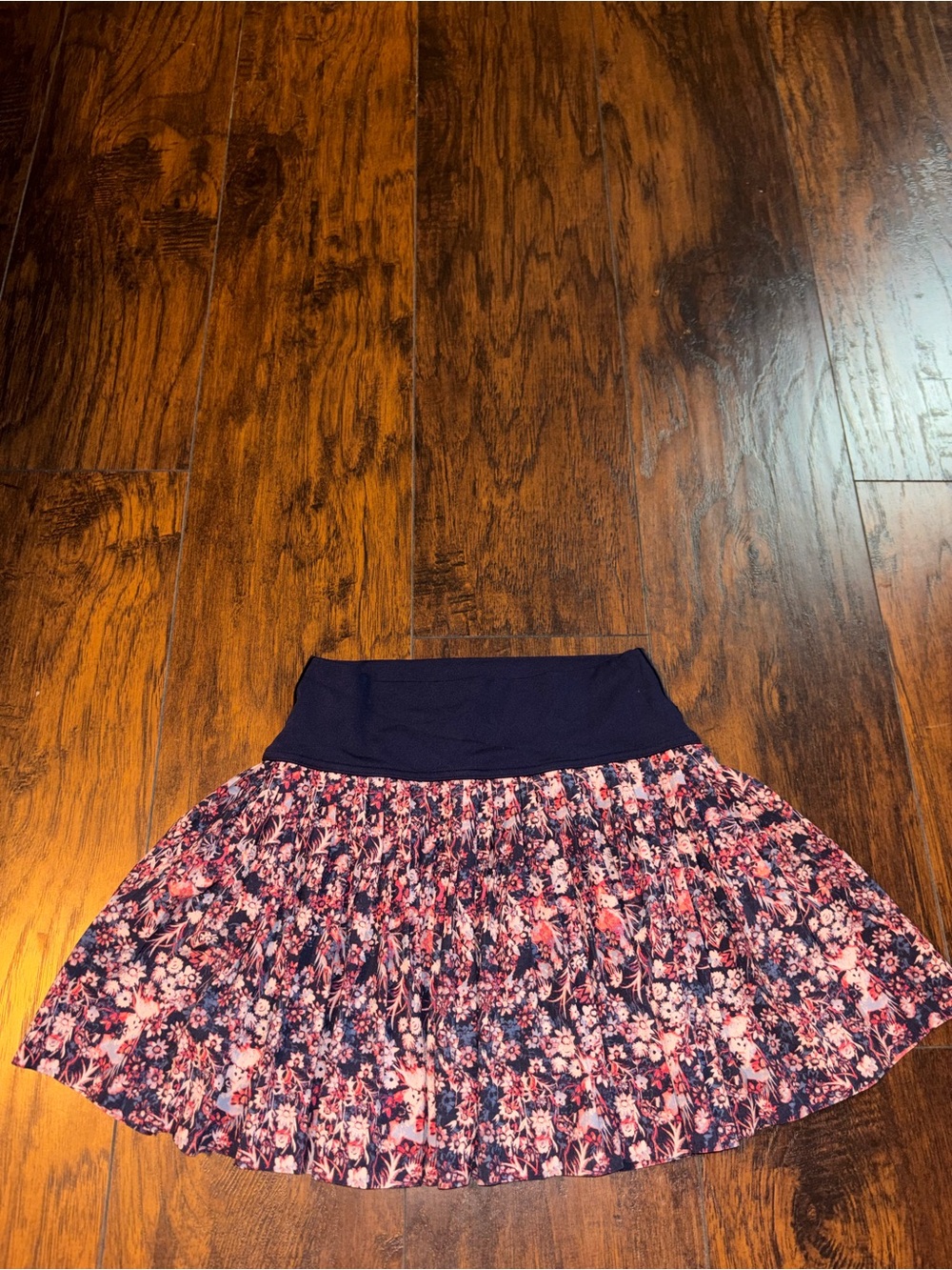 aerie Floral Pleated Skater Skirt in Pink and Navy